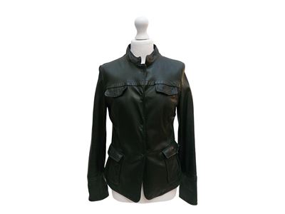 Emporio Armani, Giacca in pelle verde con tasche applicate e taschini con alette