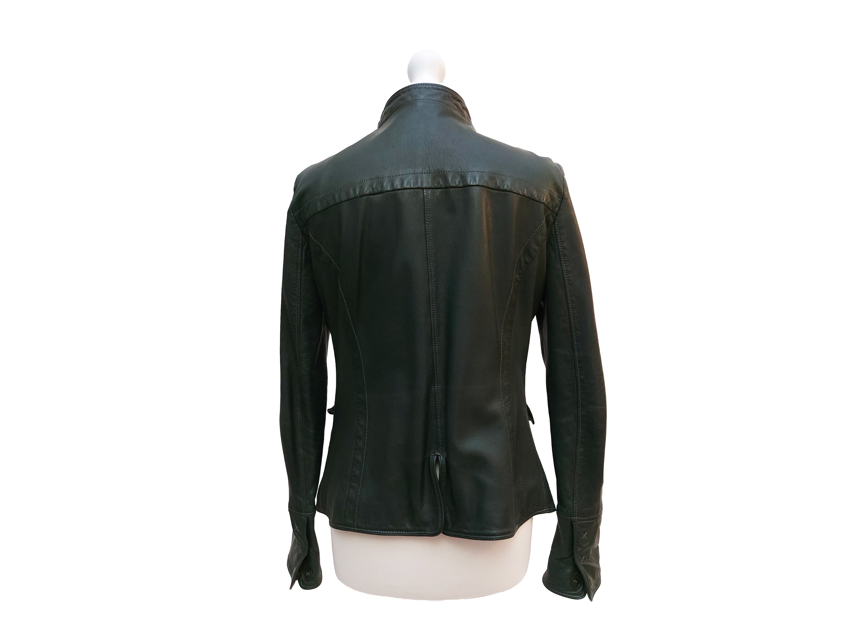 Emporio Armani, Giacca in pelle verde con tasche applicate e taschini con alette