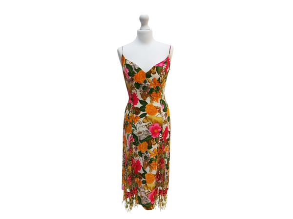 Tailored silk dress with floral motif