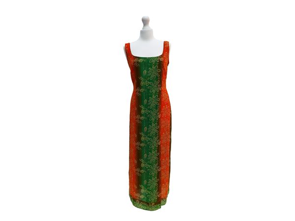 Abito sartoriale midi fantasia verde e arancio