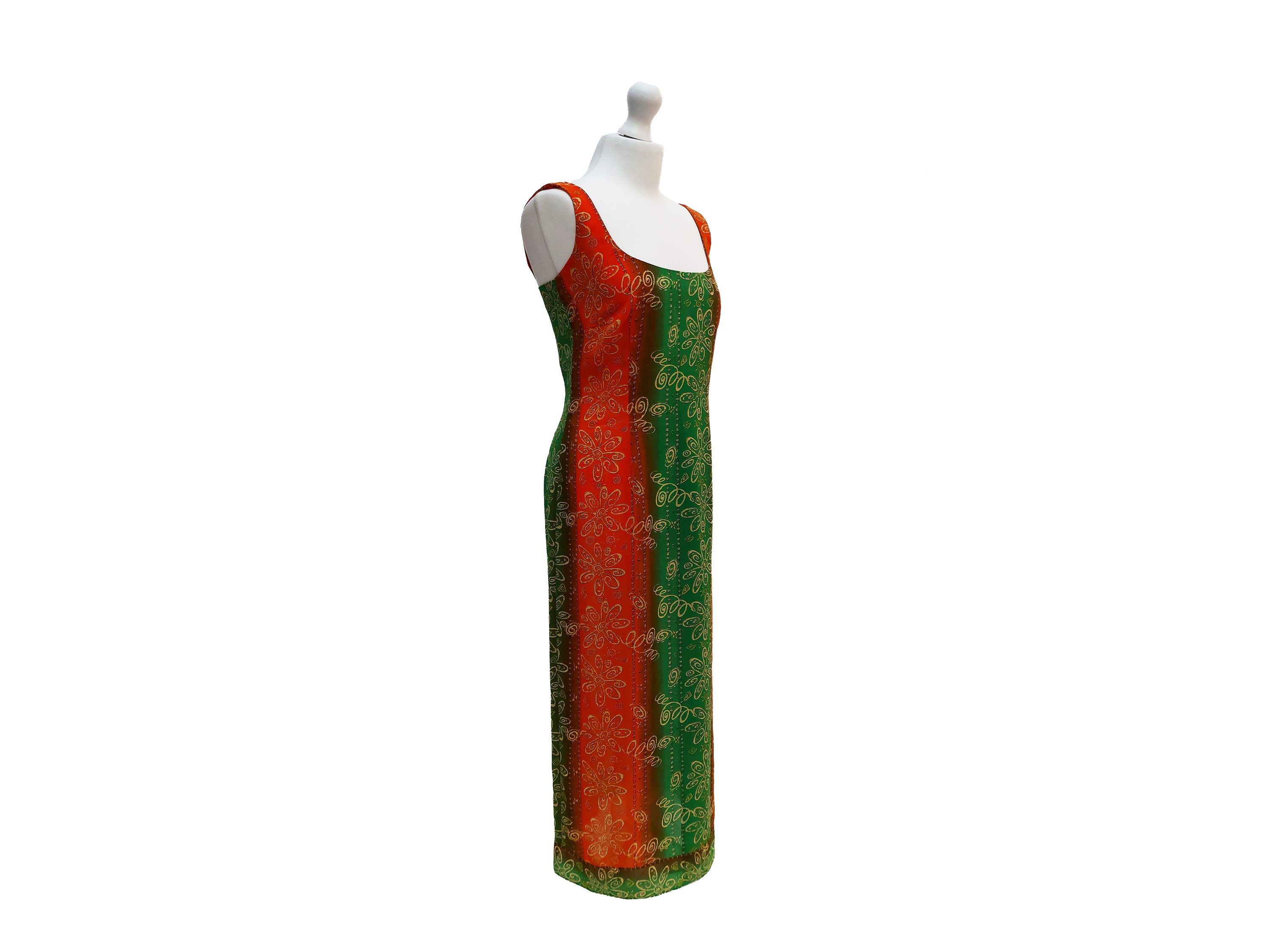 Abito Sartoriale Midi Fantasia Verde e Arancio