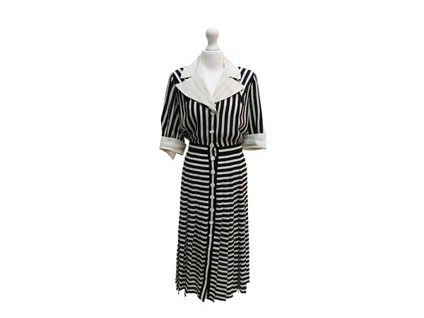 Valentino - Blue and white striped silk shirtdress