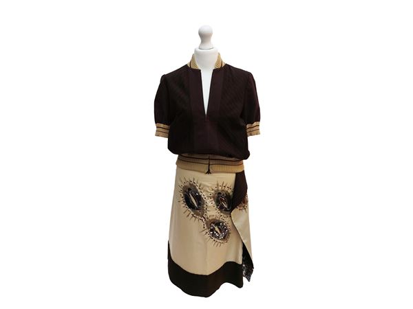Antonio Marras - Tailleur in lana e viscosa beige e marrone