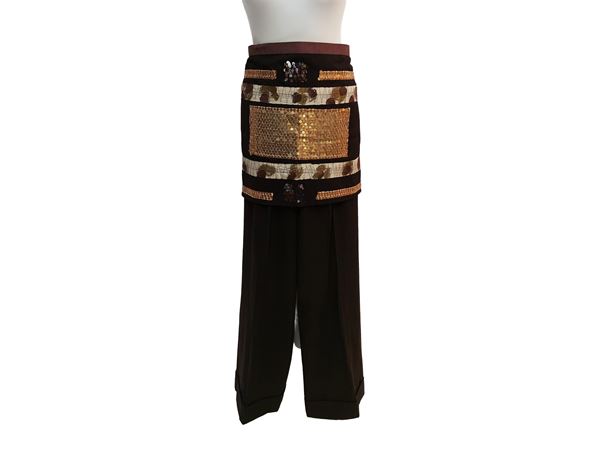 Antonio Marras - Pantaloni palazzo gessati marroni in lana e viscosa
