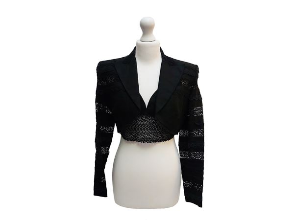 Lolila Lempicka - Black linen and lace jacket and crop top