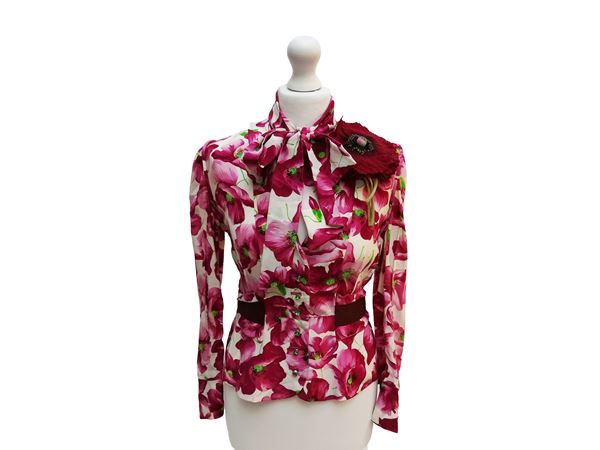 D&G - Camicia in seta a motivo floreale