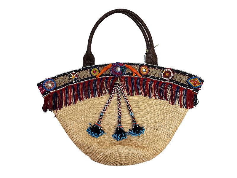 Roberta Balsamo, Grande borsa in paglia naturale con passamaneria e frange