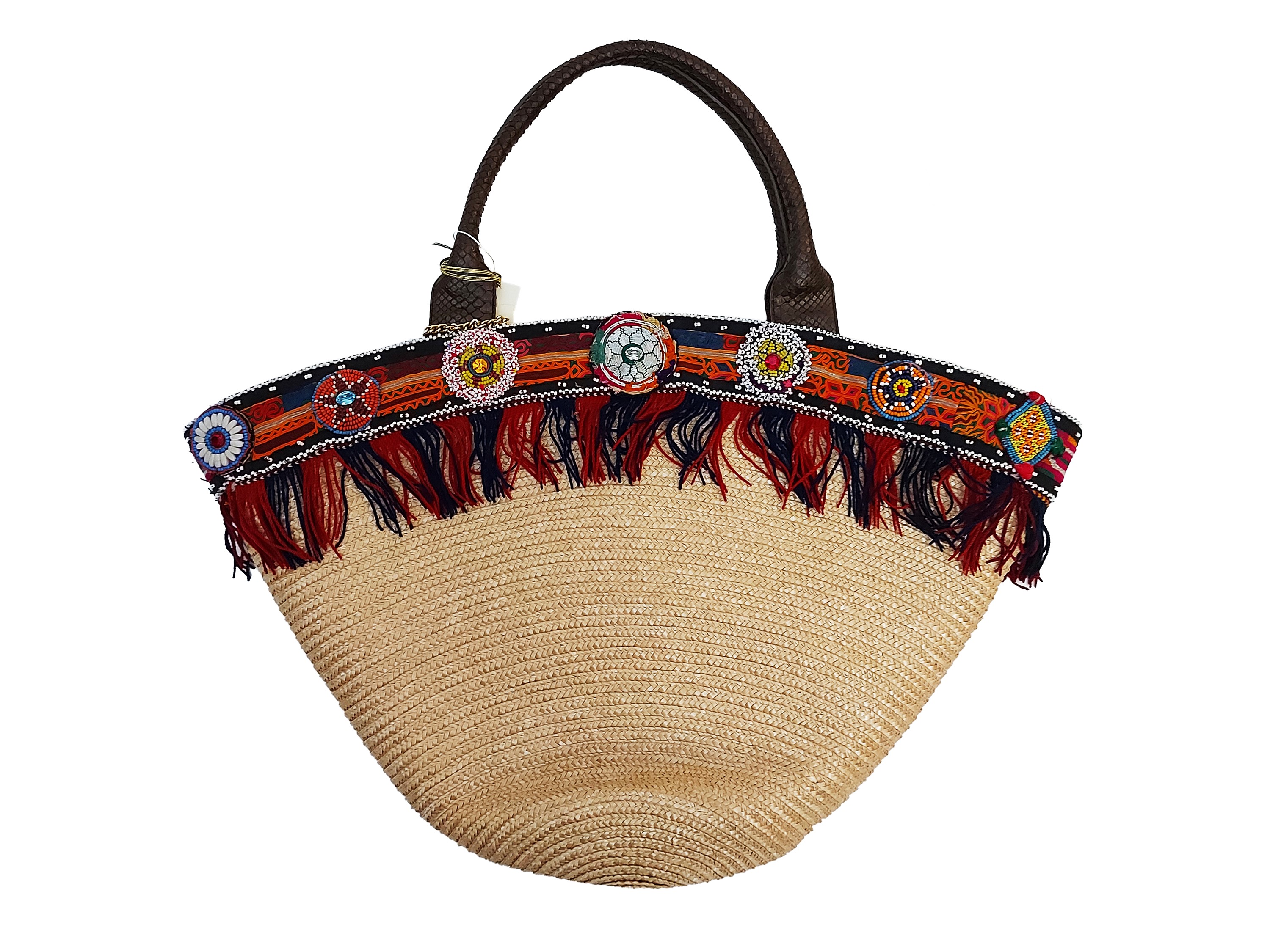 Roberta Balsamo, Grande borsa in paglia naturale con passamaneria e frange
