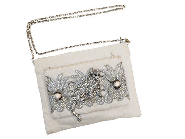 Roberta Balsamo - White shantung jewel clutch bag