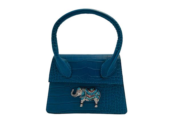 Mini bag in turquoise eco-leather with crocodile print