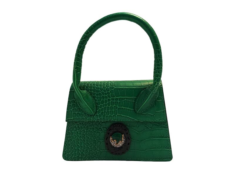 Mini borsa, pelle ecologica verde a stampa cocco, tracolla removibile, chiusura magnetica