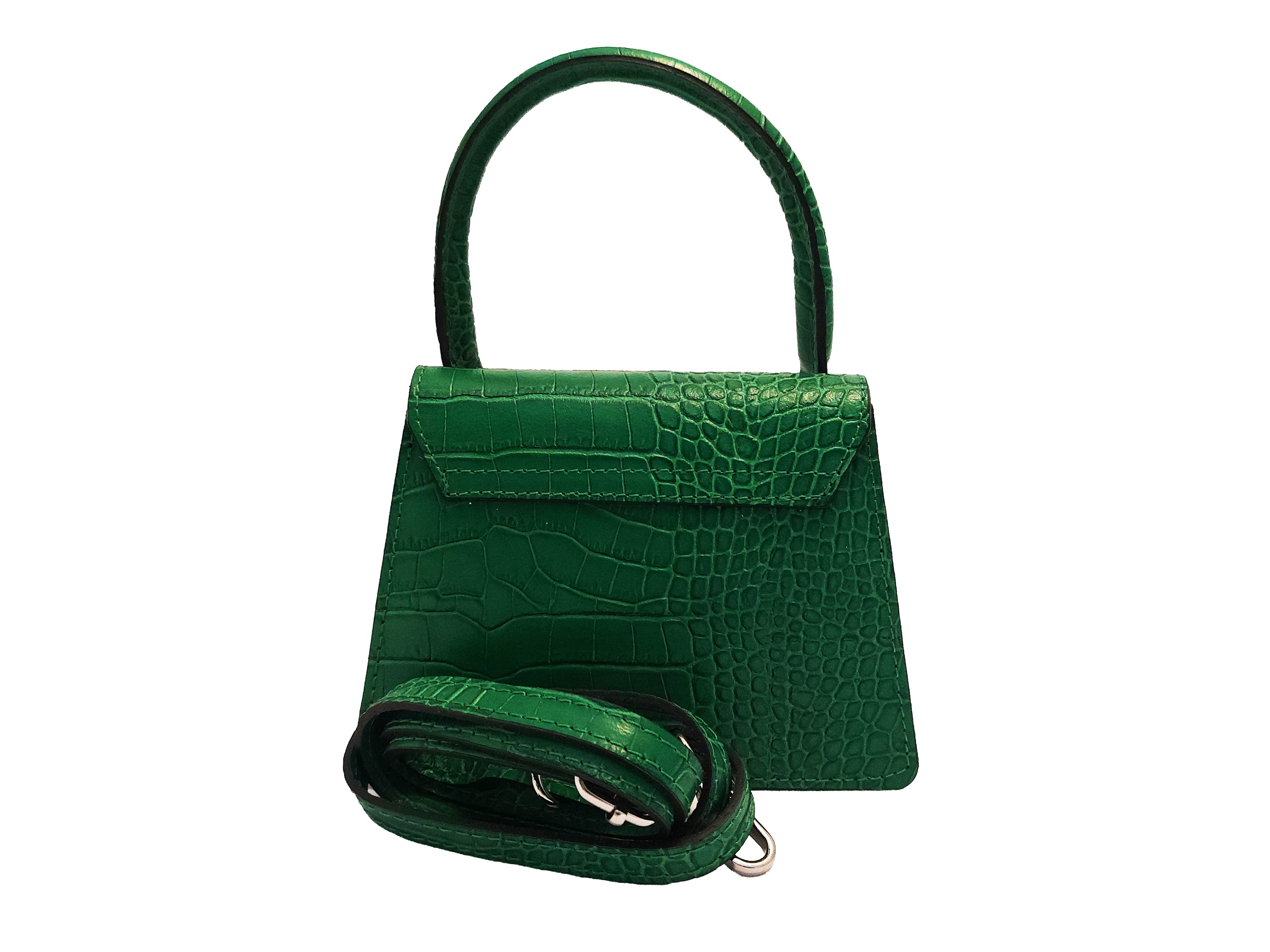 Mini borsa, pelle ecologica verde a stampa cocco, tracolla removibile, chiusura magnetica