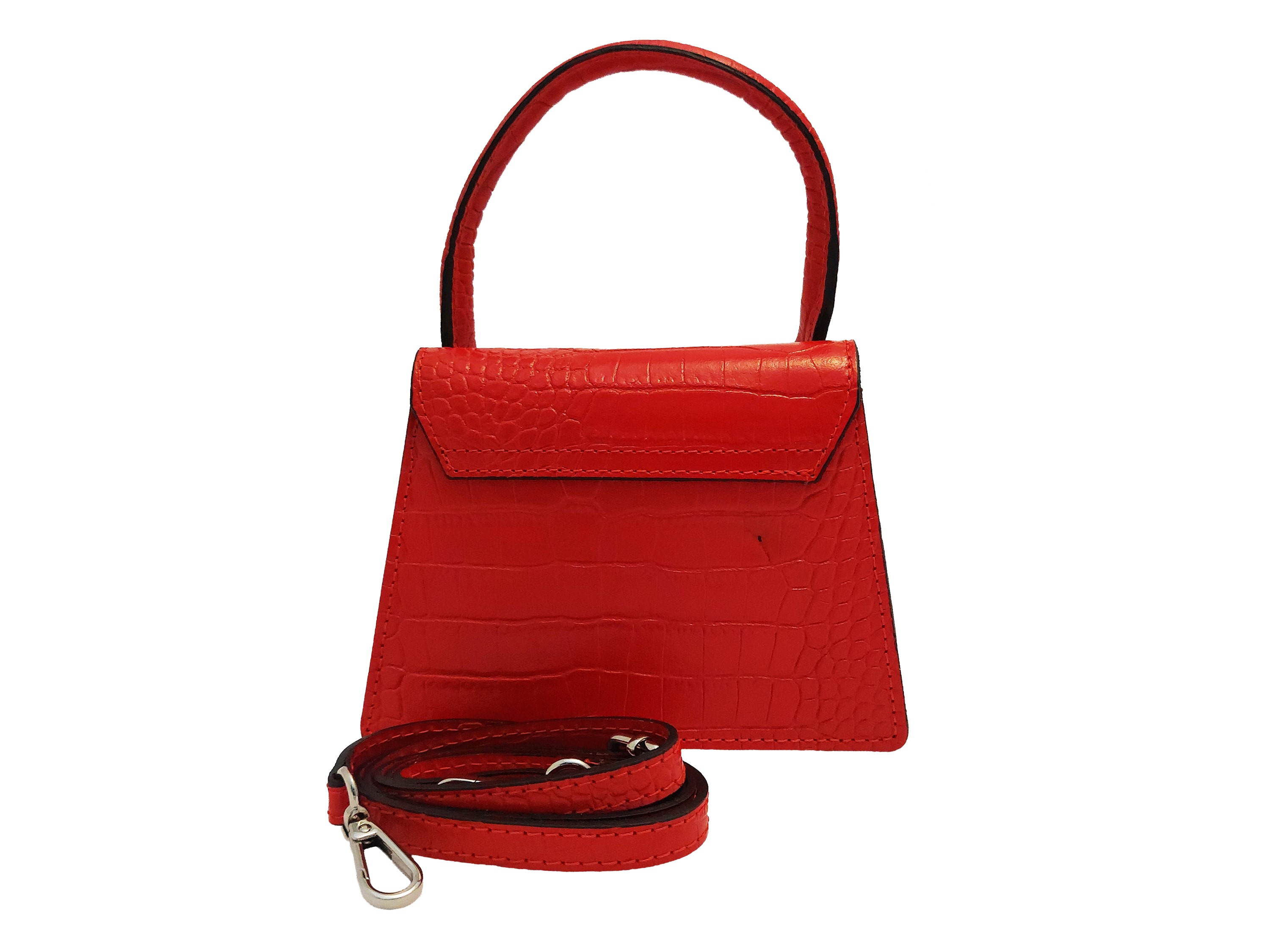 Mini borsa in pelle ecologica rossa, stampa cocco, con tracolla removibile e chiusura magnetica