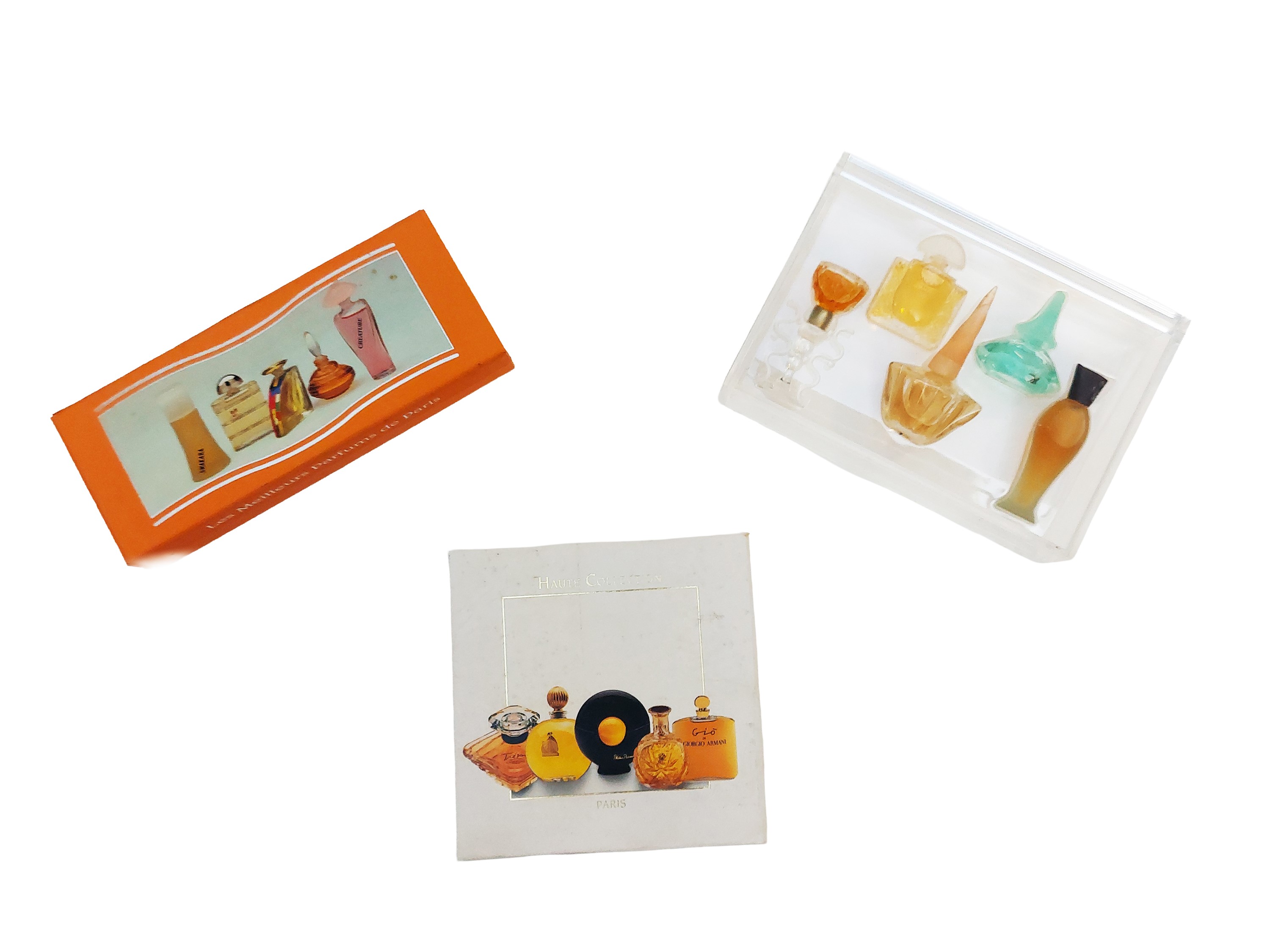 Set di miniature profumate, tre assortimenti da collezione in flaconi da 4–5 ml