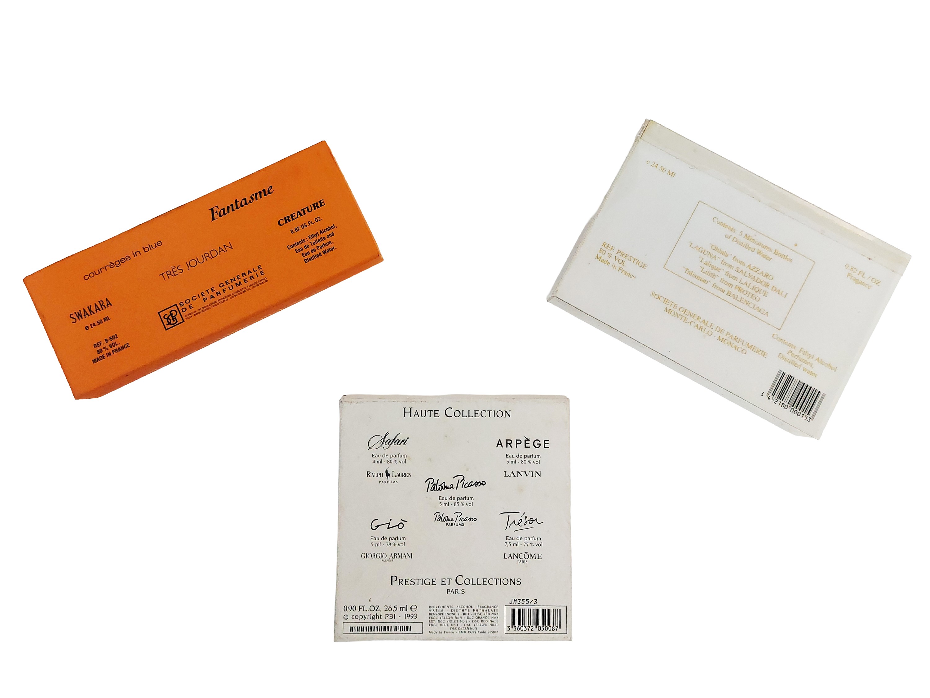 Set di miniature profumate, tre assortimenti da collezione in flaconi da 4–5 ml
