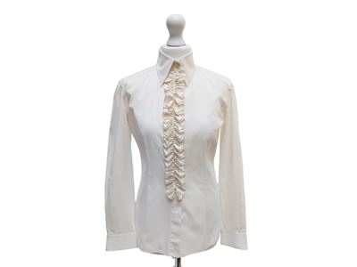 D&G, Camicia bianca in cotone con rouches e maniche lunghe