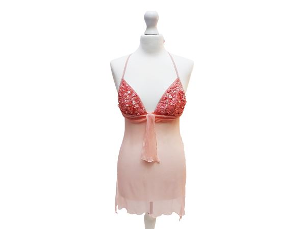 La Perla - Babydoll in chiffon di seta rosa cipria