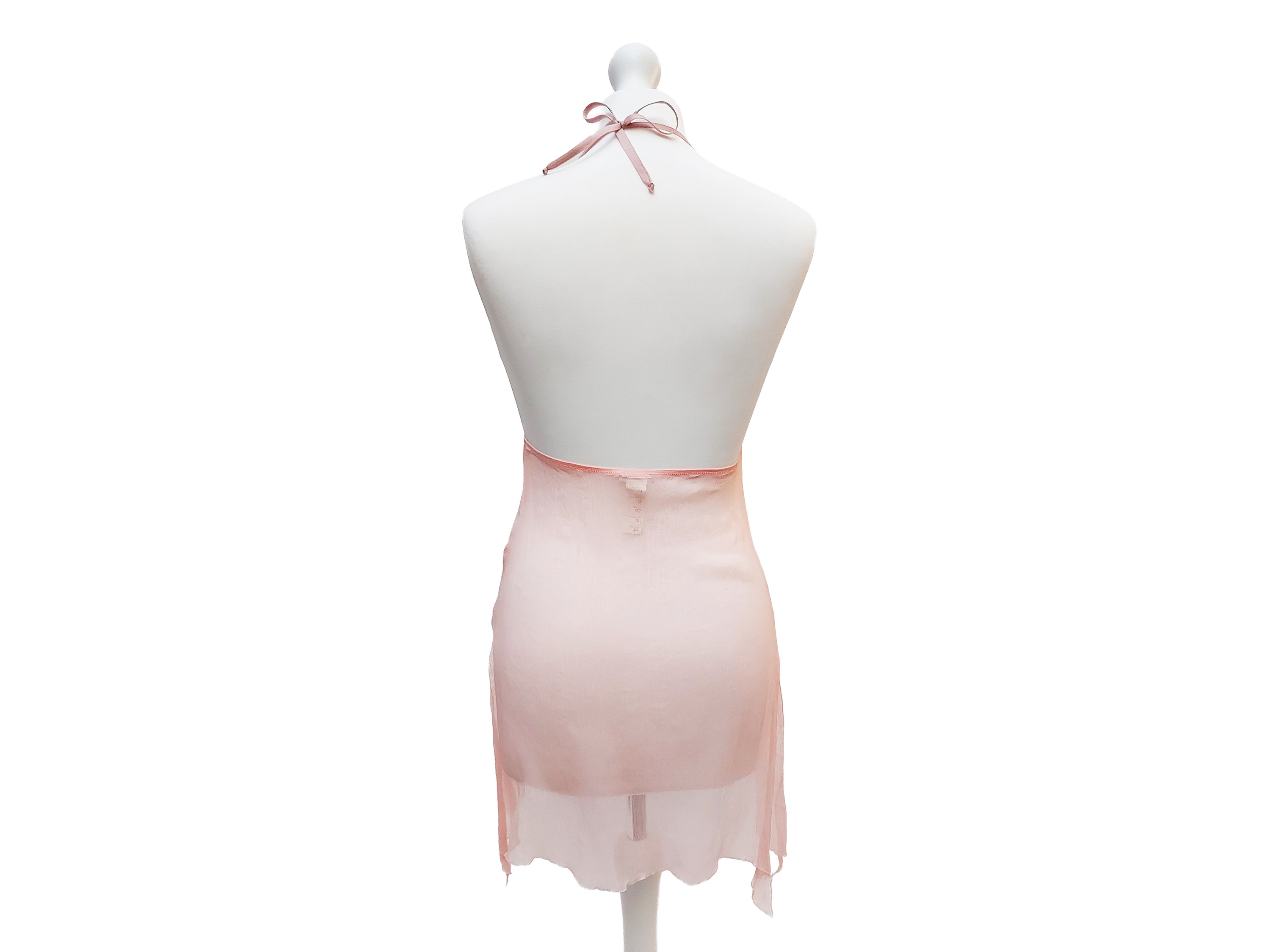 La Perla, Babydoll in chiffon di seta rosa cipria con paillettes e micro perle