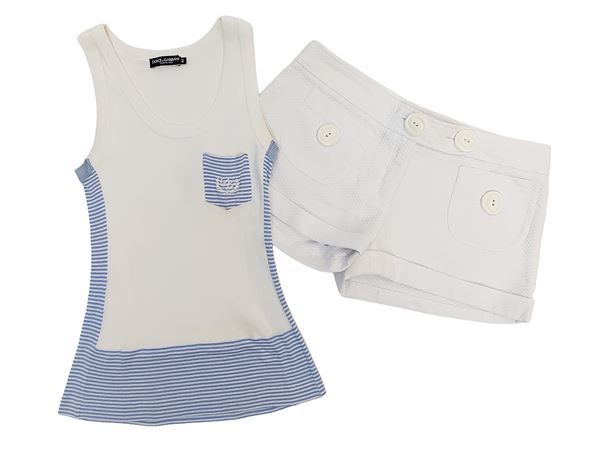 D&G - Shorts e canotta in cotone bianco