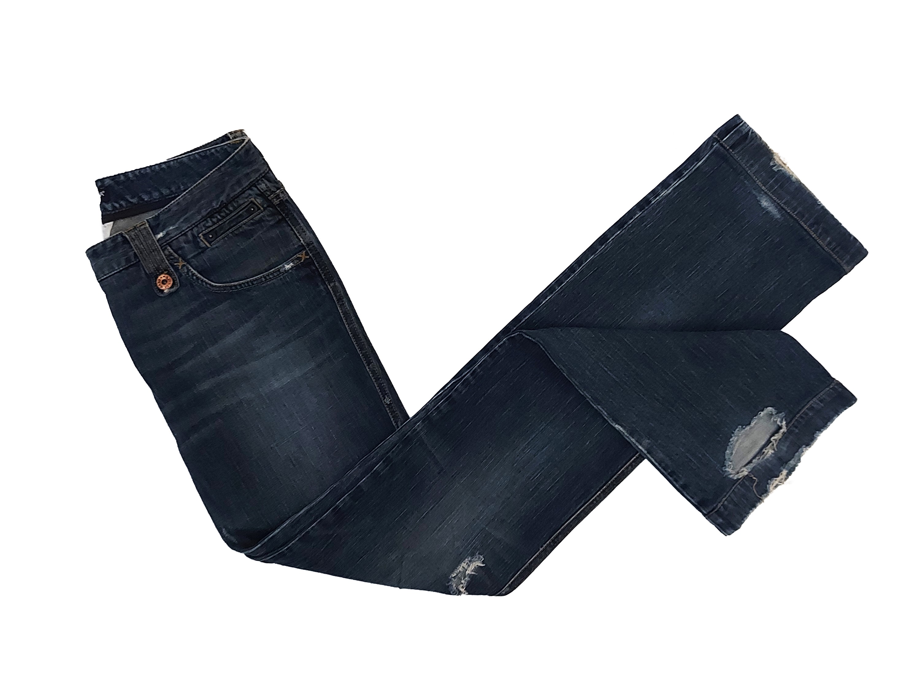D&G, Jeans in denim blu (modello diritto) con strappi all’orlo