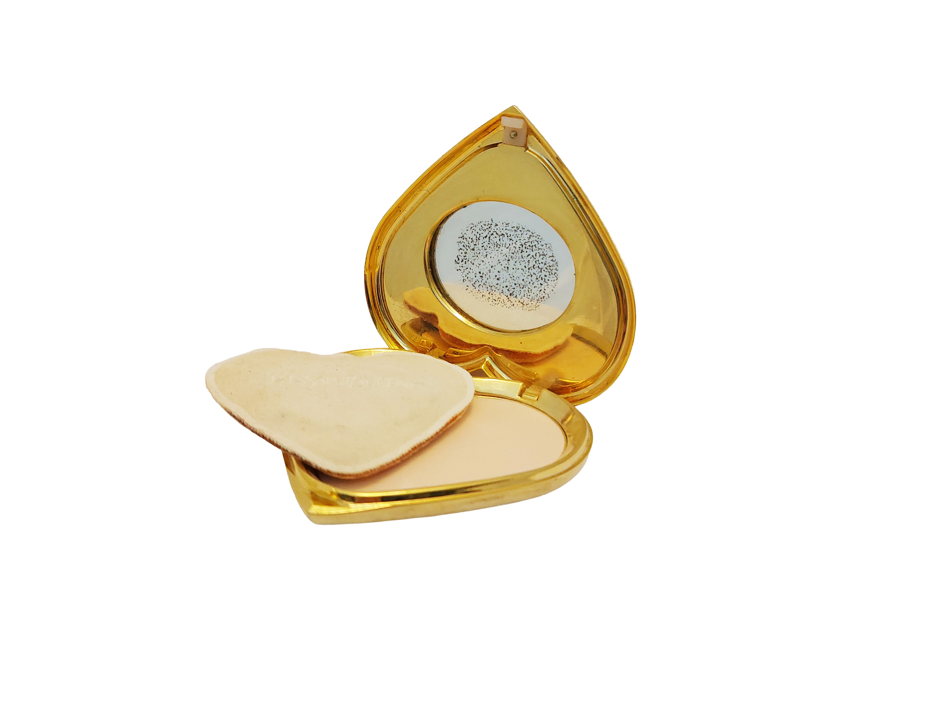 YSL, Portacipria gioiello a forma di cuore in metallo golden tone con strass verdi