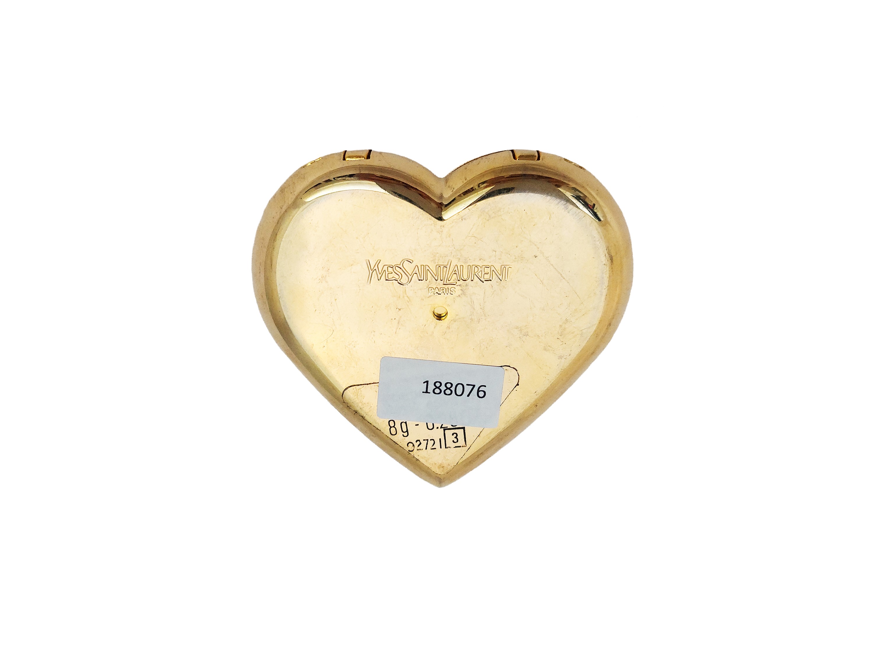 YSL, Portacipria gioiello a forma di cuore in metallo golden tone con strass verdi