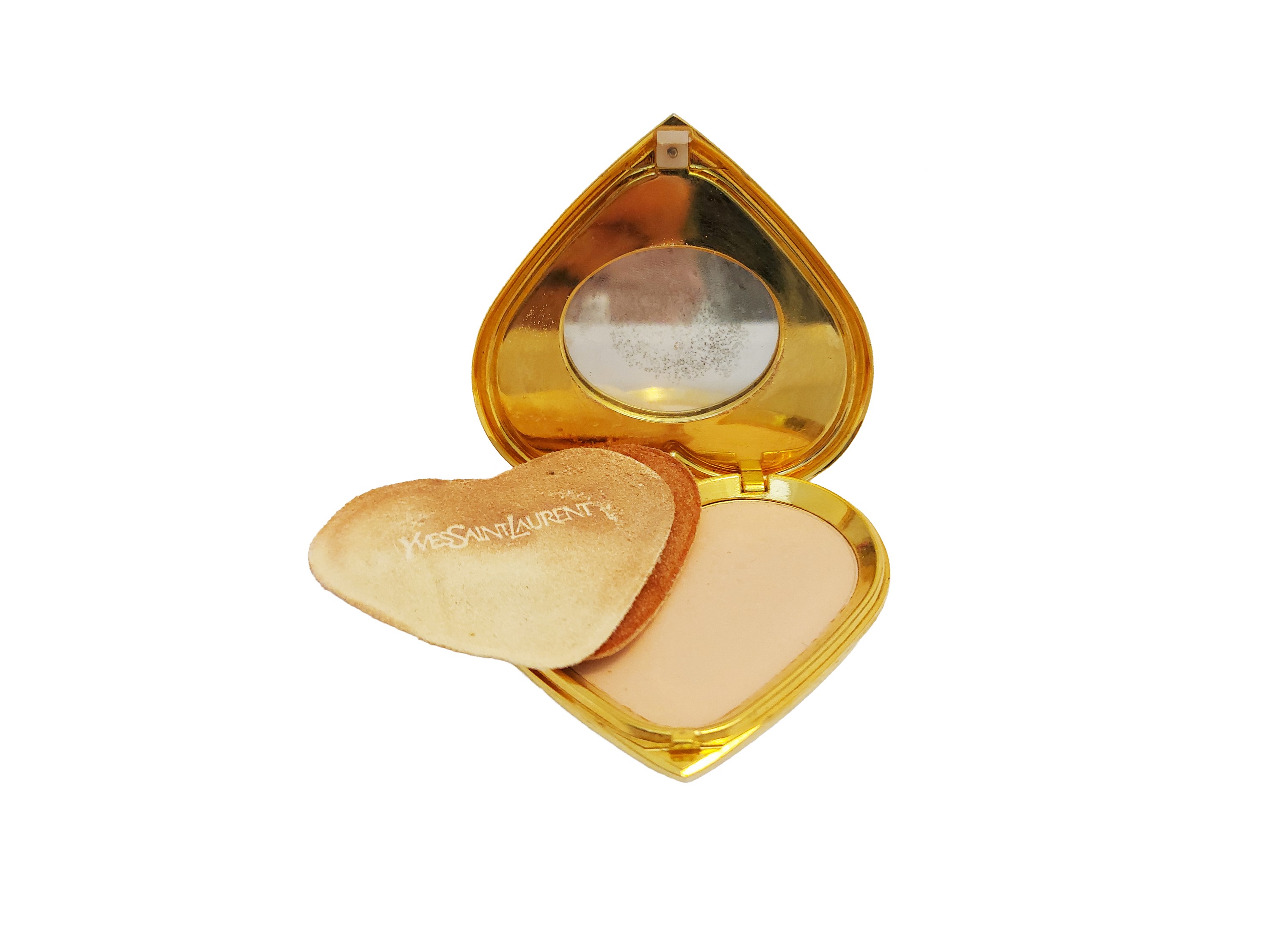Portacipria a forma di cuore, in metallo golden tone con strass blu e specchio interno