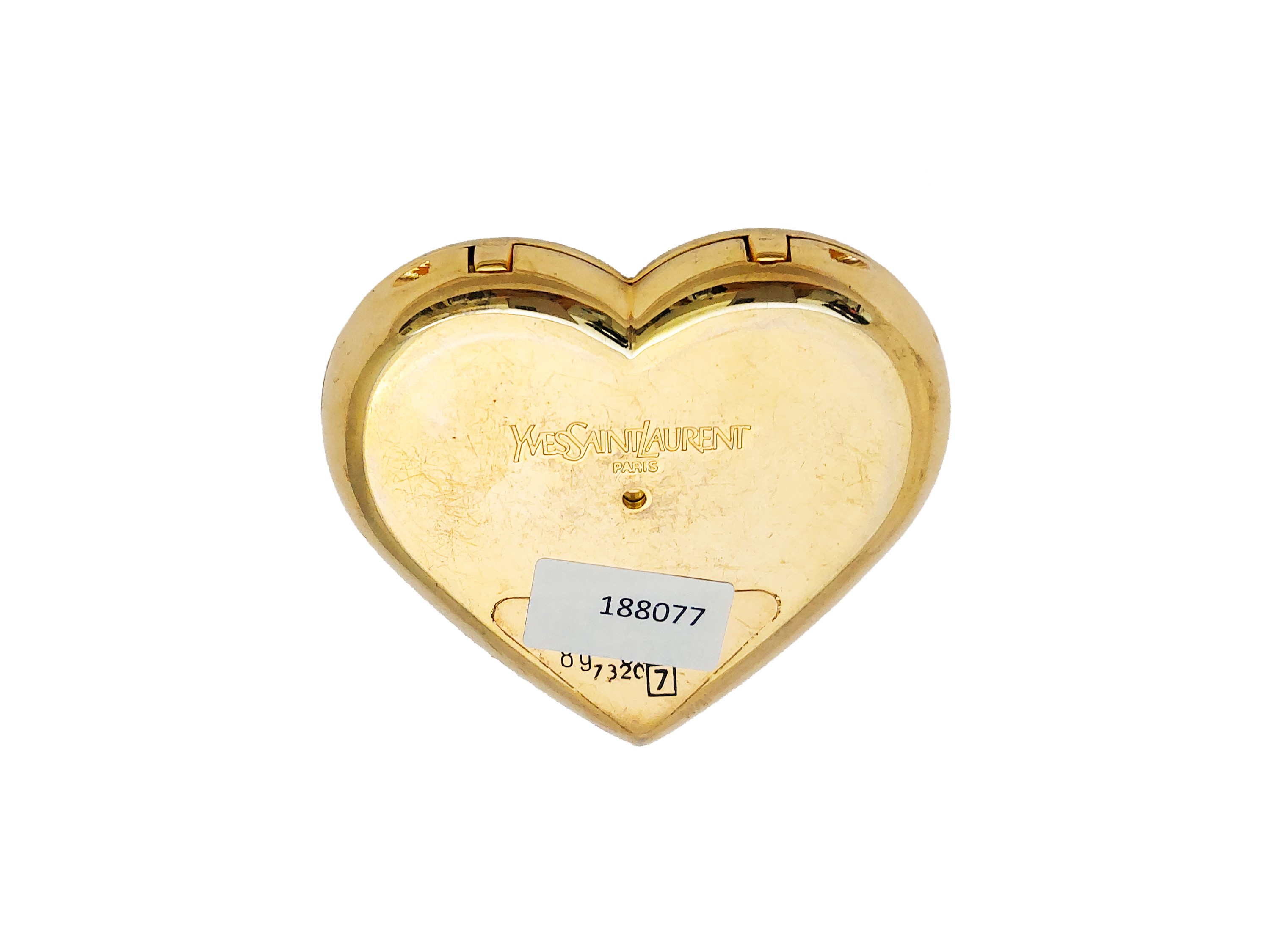 Portacipria a forma di cuore, in metallo golden tone con strass blu e specchio interno