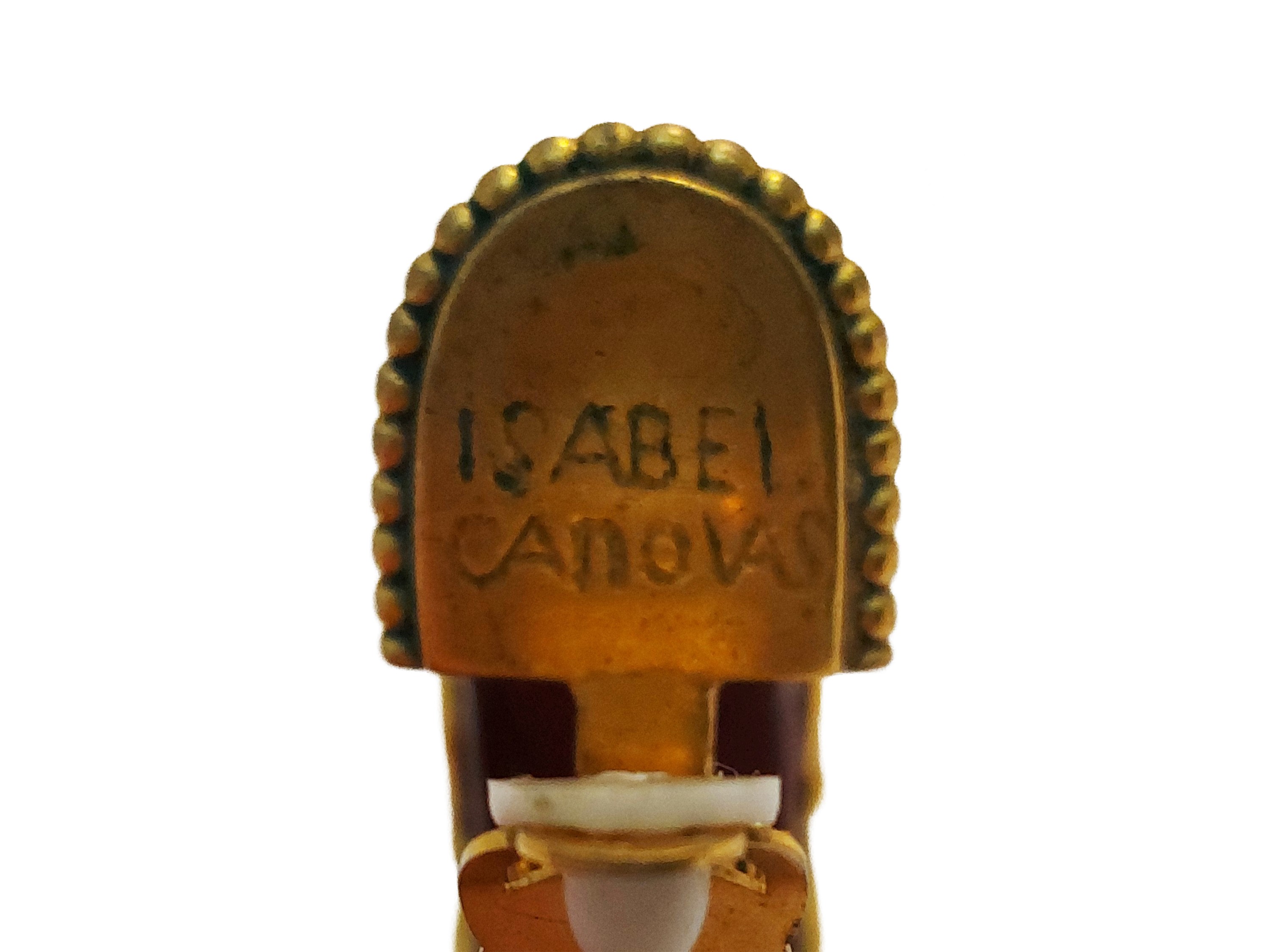 Isabel Canovas, Orecchini a clip a semicerchio in legno con decorazione in metallo golden tone
