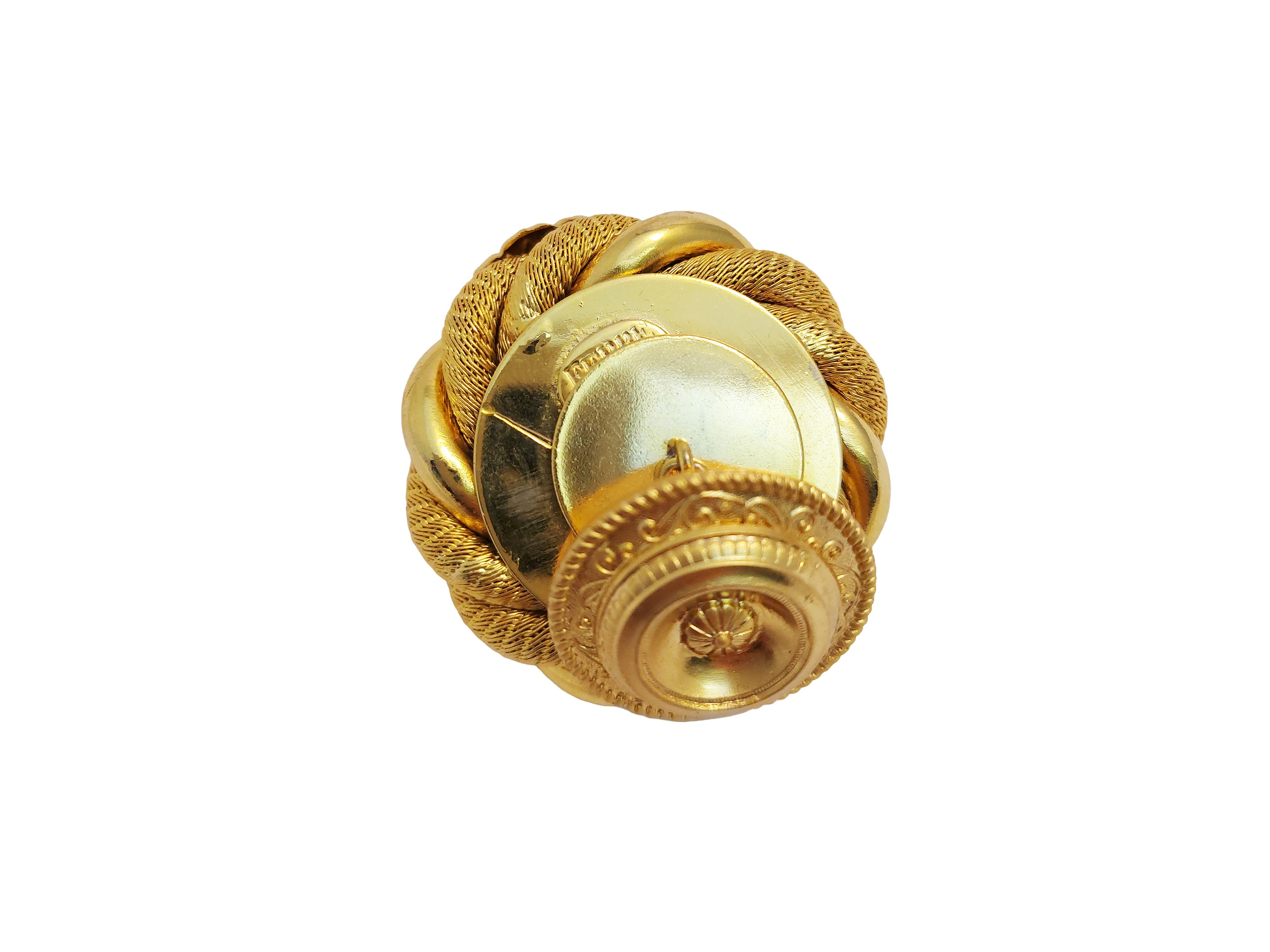 Ferré, Grandi gemelli circolari in metallo golden tone con motivo floreale a sbalzo