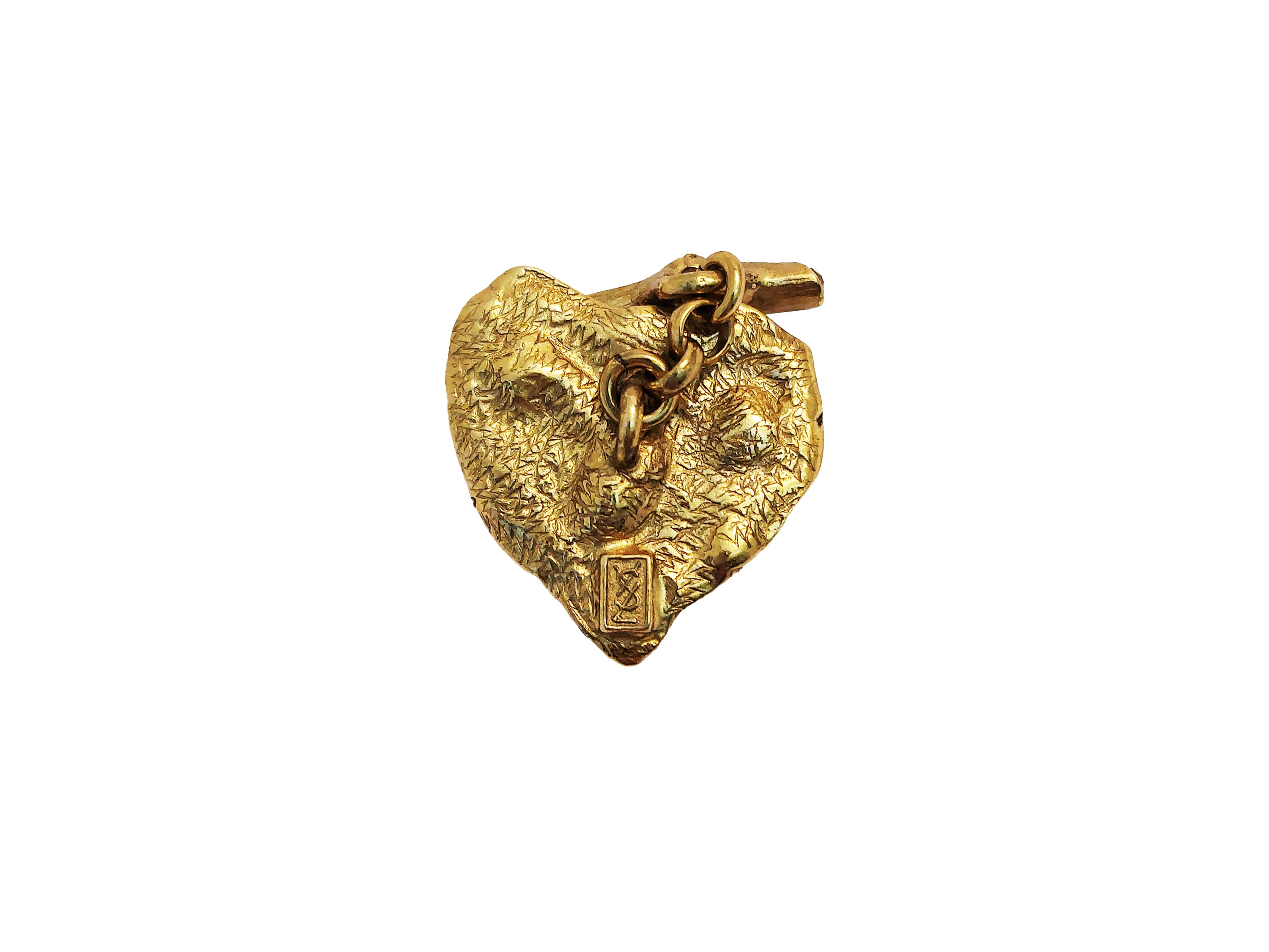 YSL, Gemelli a forma di cuore in ottone dorato con strass rubino
