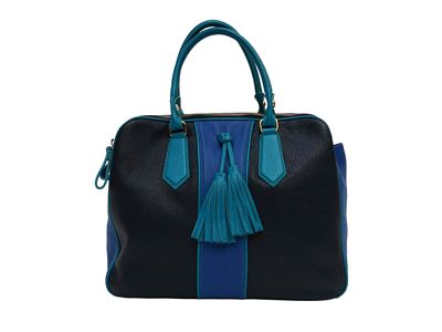 Mauro Volponi, Borsa in pelle martellata blu con nappe e dust bag