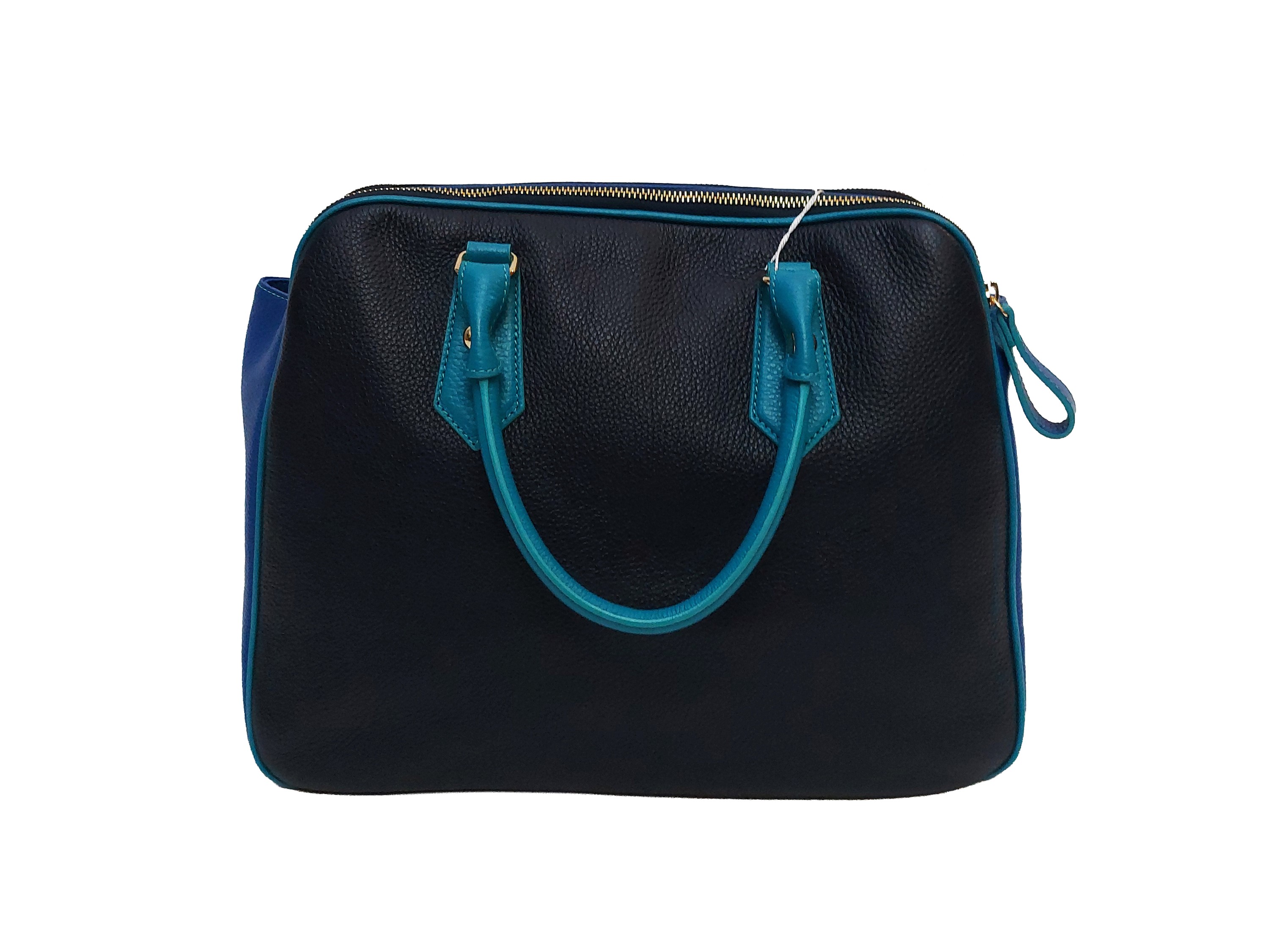 Mauro Volponi, Borsa in pelle martellata blu con nappe e dust bag