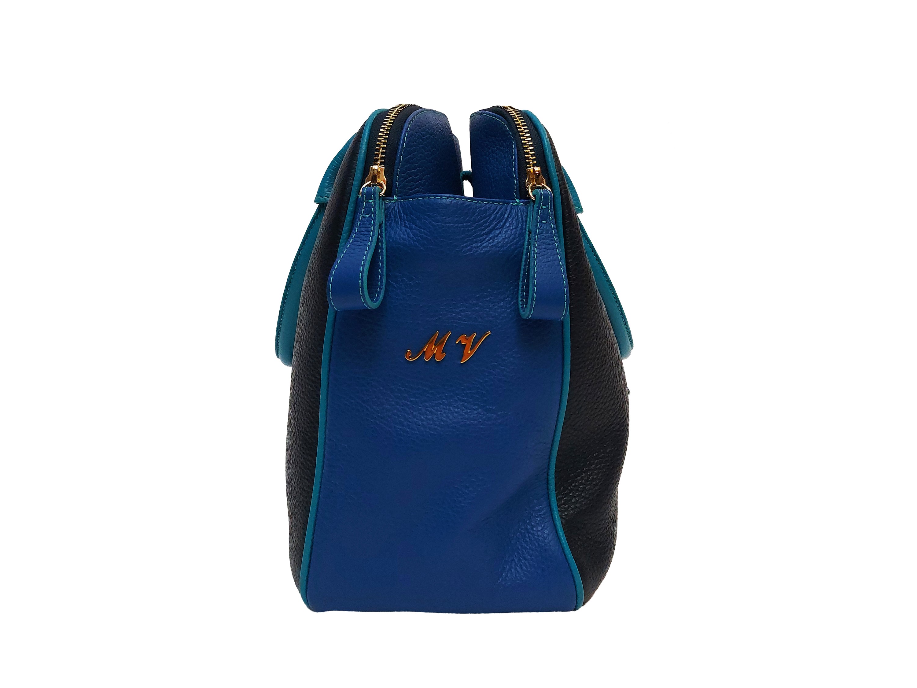 Mauro Volponi, Borsa in pelle martellata blu con nappe e dust bag