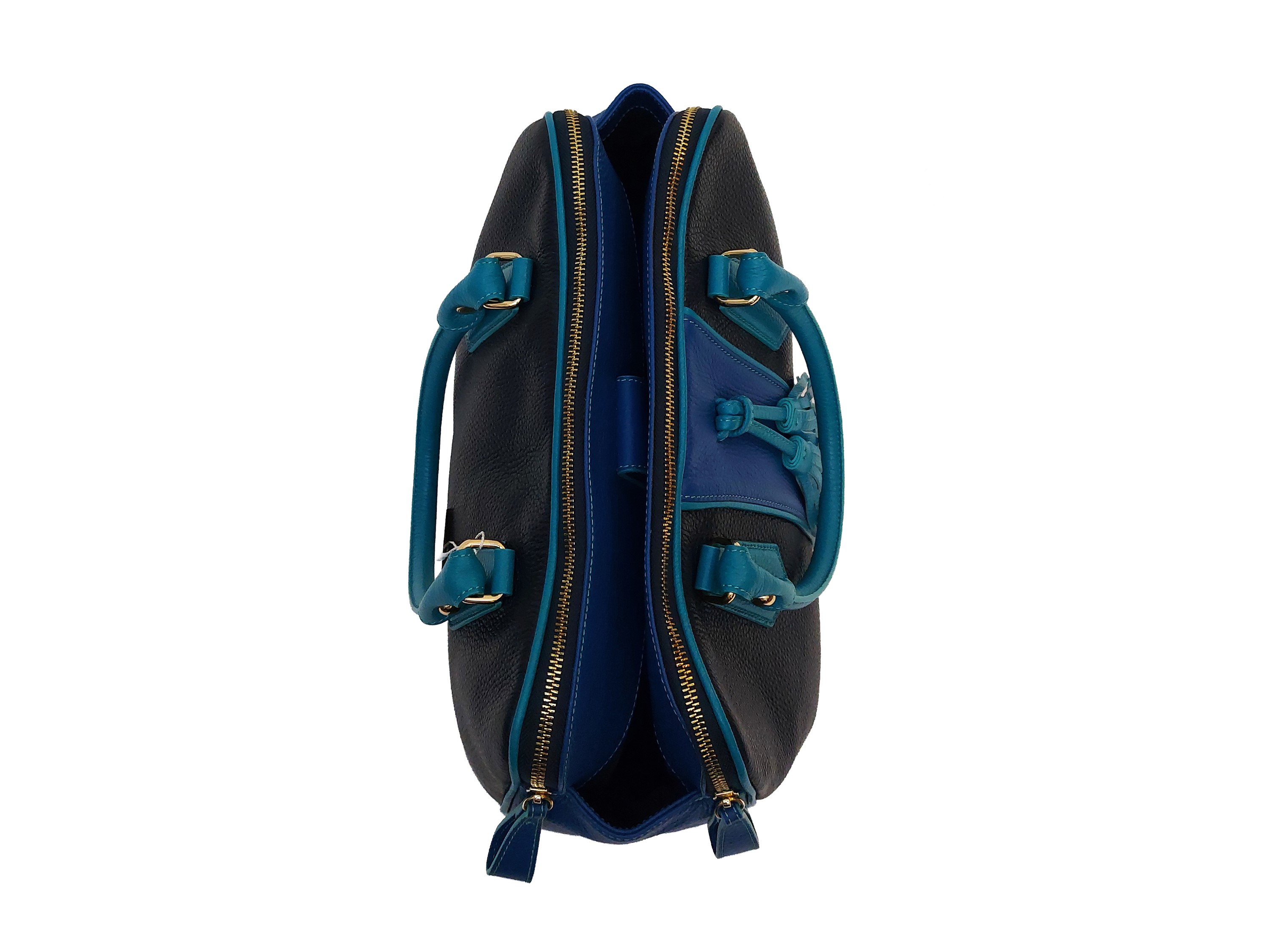 Mauro Volponi, Borsa in pelle martellata blu con nappe e dust bag