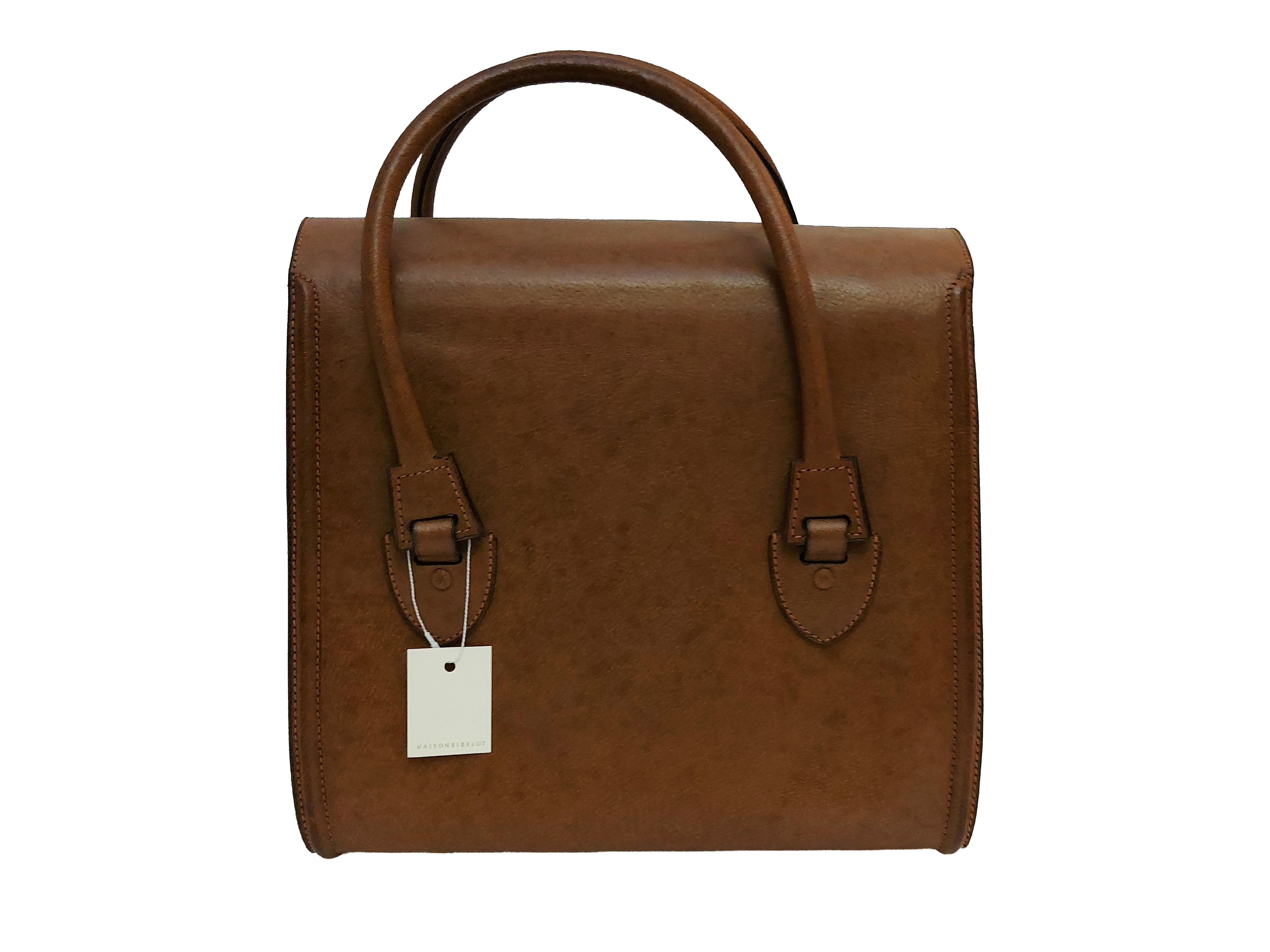 Tammaro De Marinis, Borsa da uomo in pelle color cuoio con iniziali e fibbia in ottone