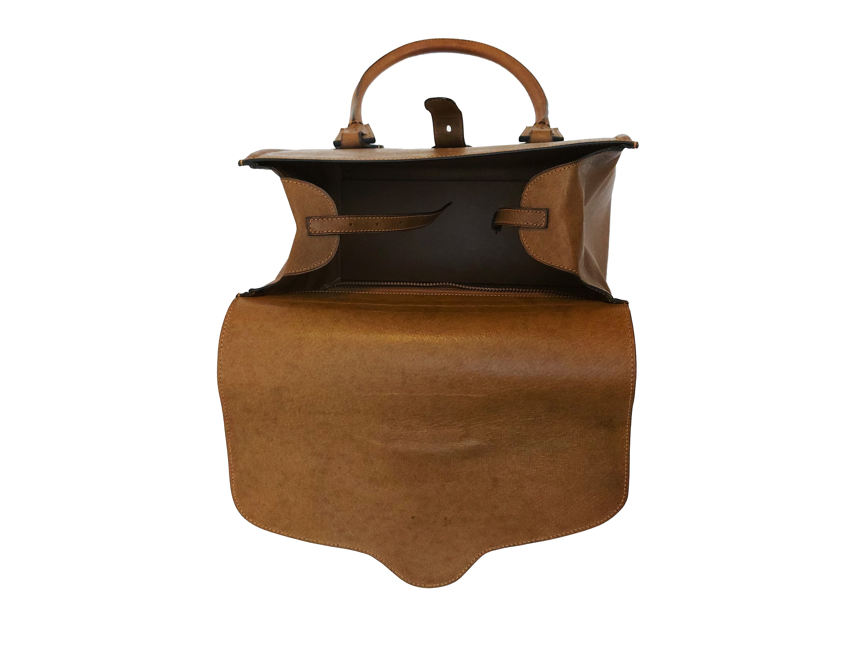 Tammaro De Marinis, Borsa da uomo in pelle color cuoio con iniziali e fibbia in ottone