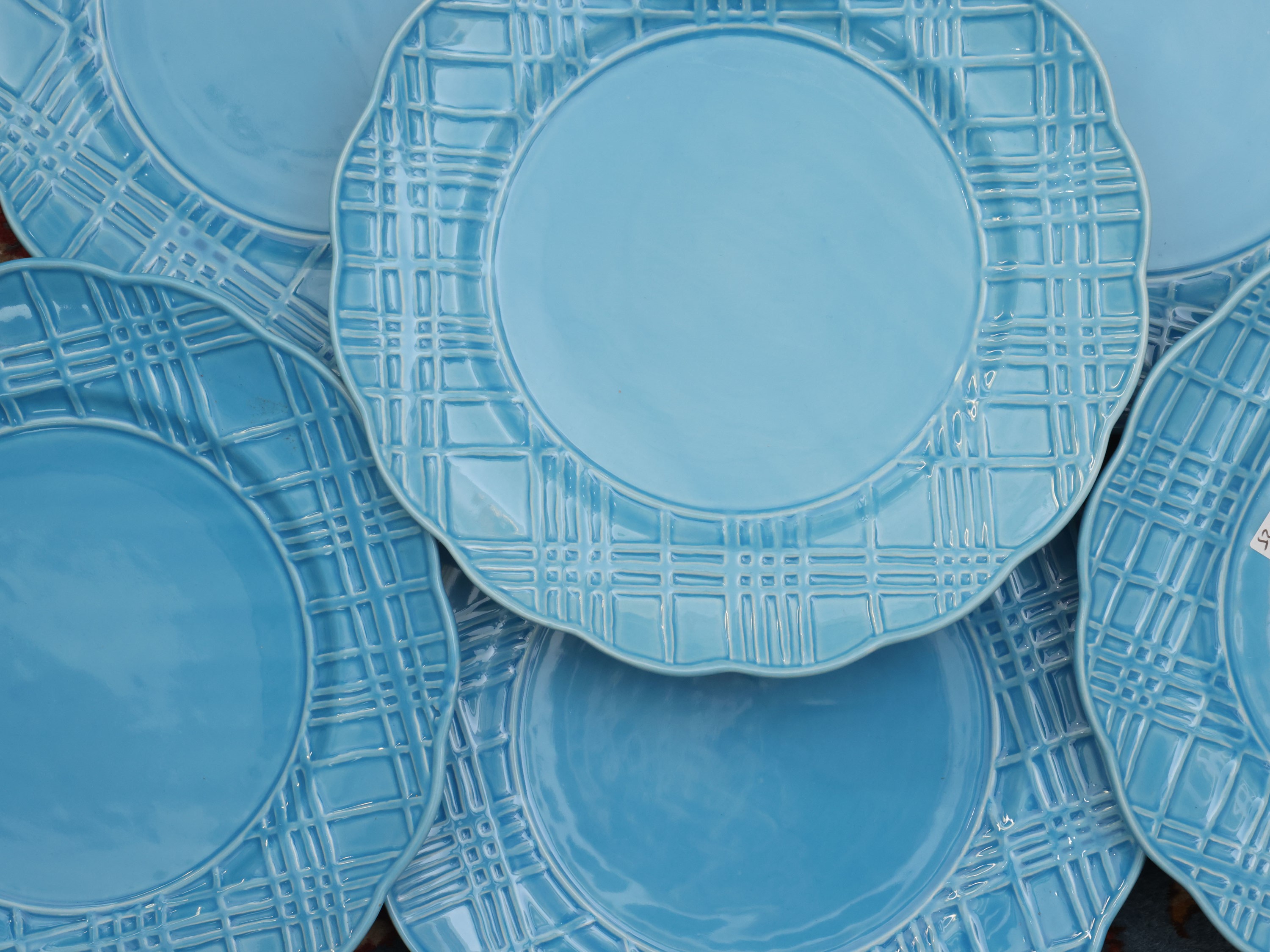 Accessori per aperitivi, set in cristallo e ceramica azzurra con due antipastiere