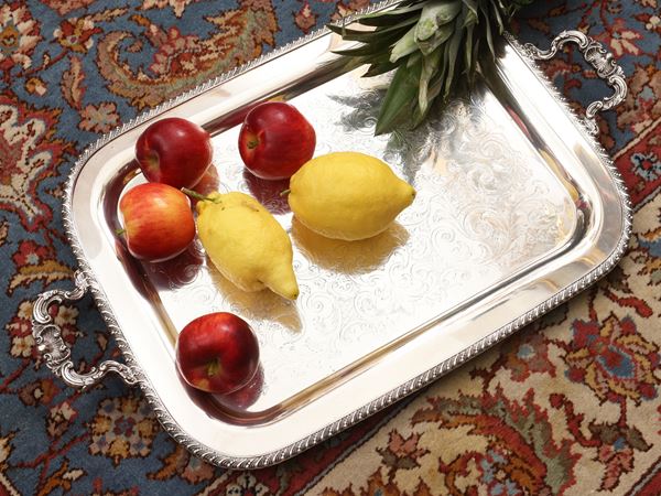 Silver metal glove tray