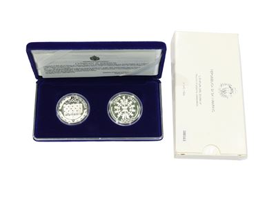 Repubblica di San Marino, Due monete commemorative in argento 835/1000 (proof) 1999, Fondo Specch...