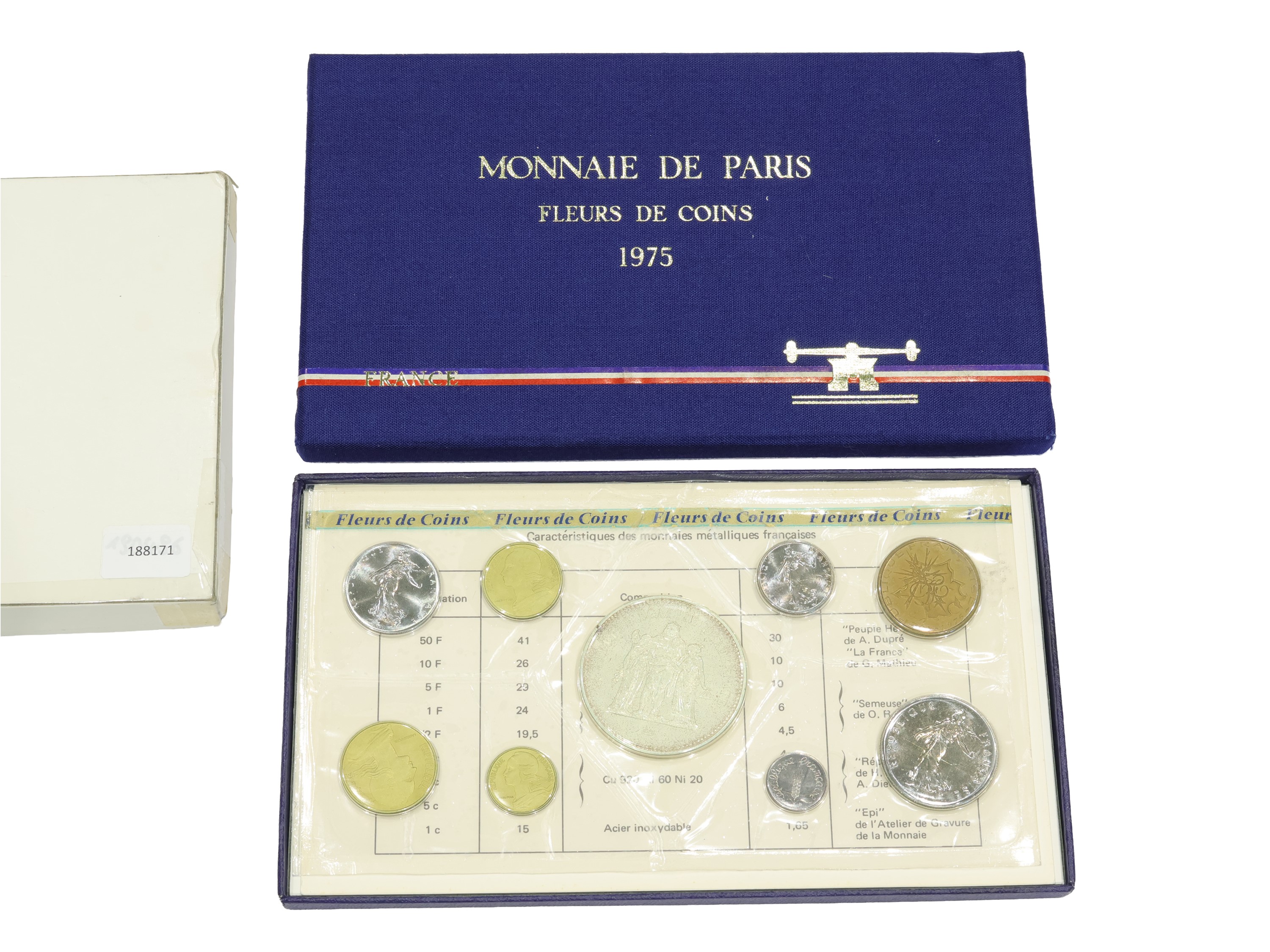 Francia, Monnaie de Paris, Serie di 9 monete da 50 franchi (argento 900/1000), 1975