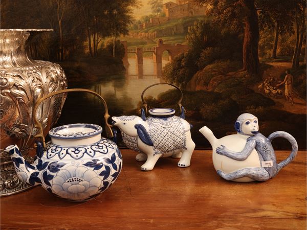 Three oriental-style porcelain teapots