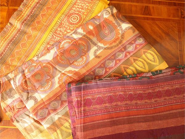 Three multipurpose towels in exotic fabric