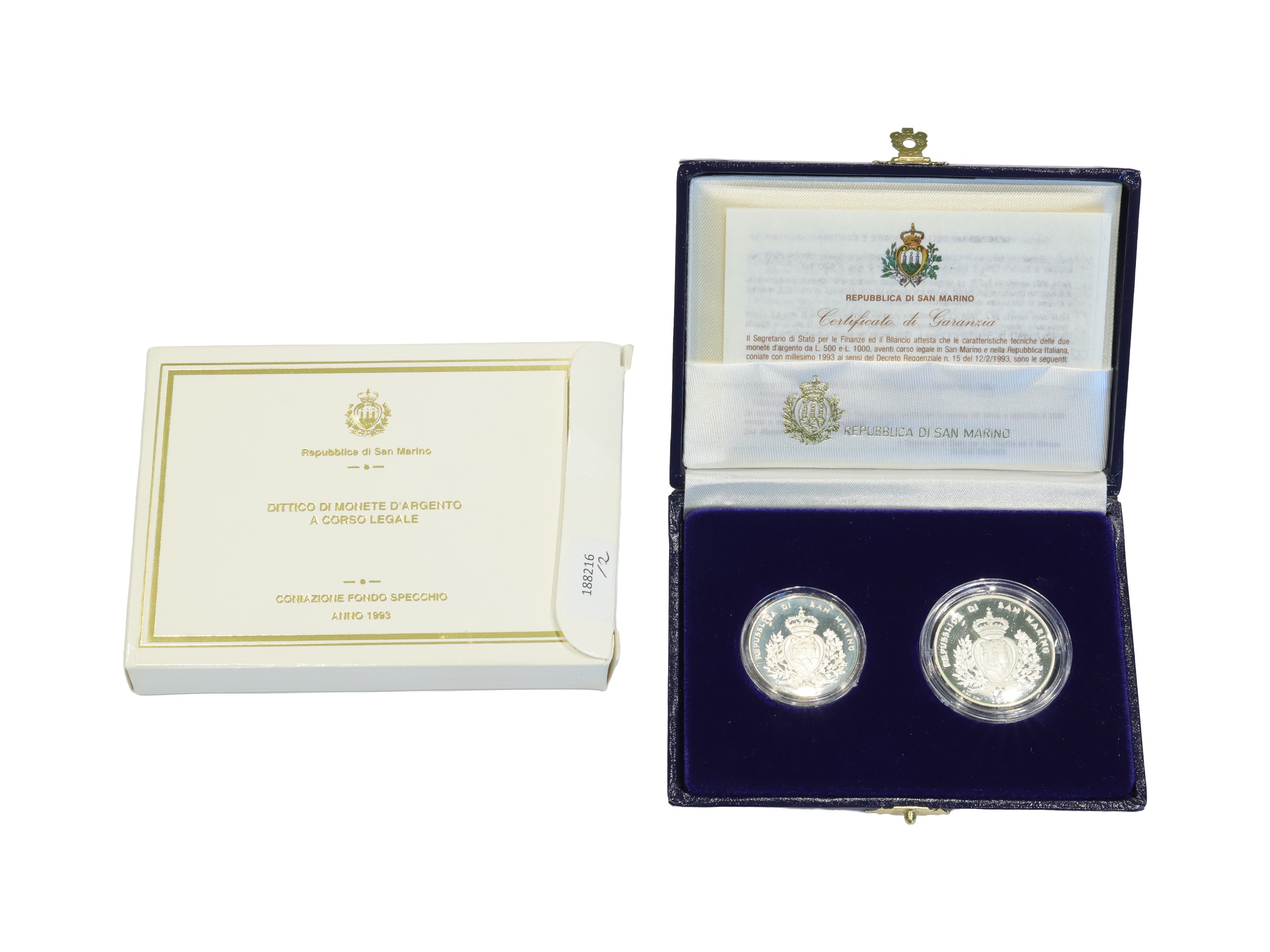 San Marino 1993, Dittico di Monete in Argento a Corso Legale Proof