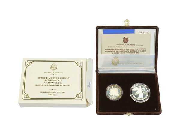 San Marino 1990, Diptych of silver coins, legal tender, Proof