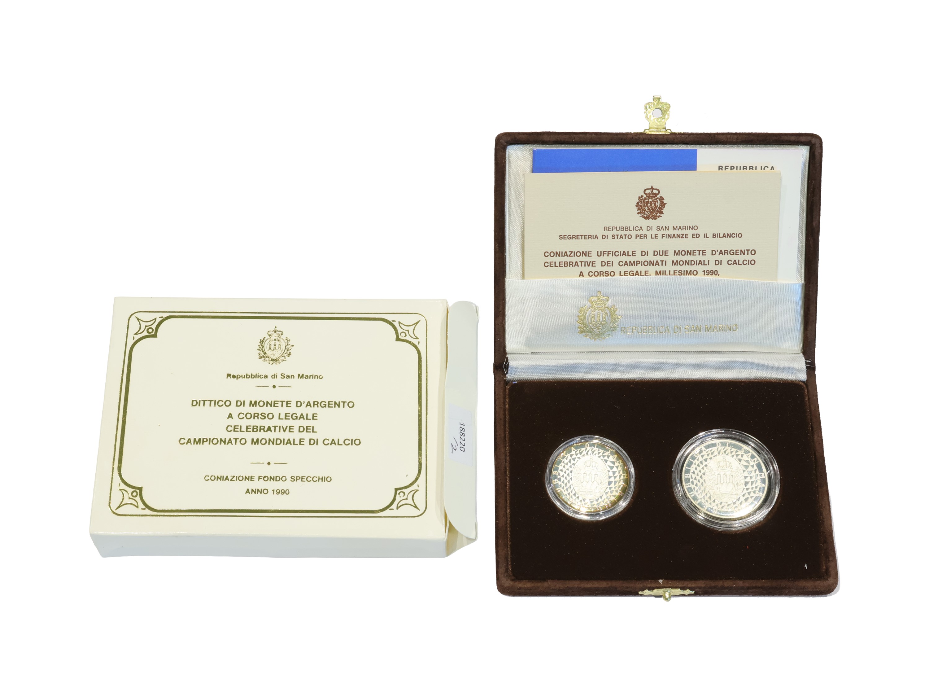 San Marino 1990, Dittico di Monete in Argento, Corso Legale, Proof