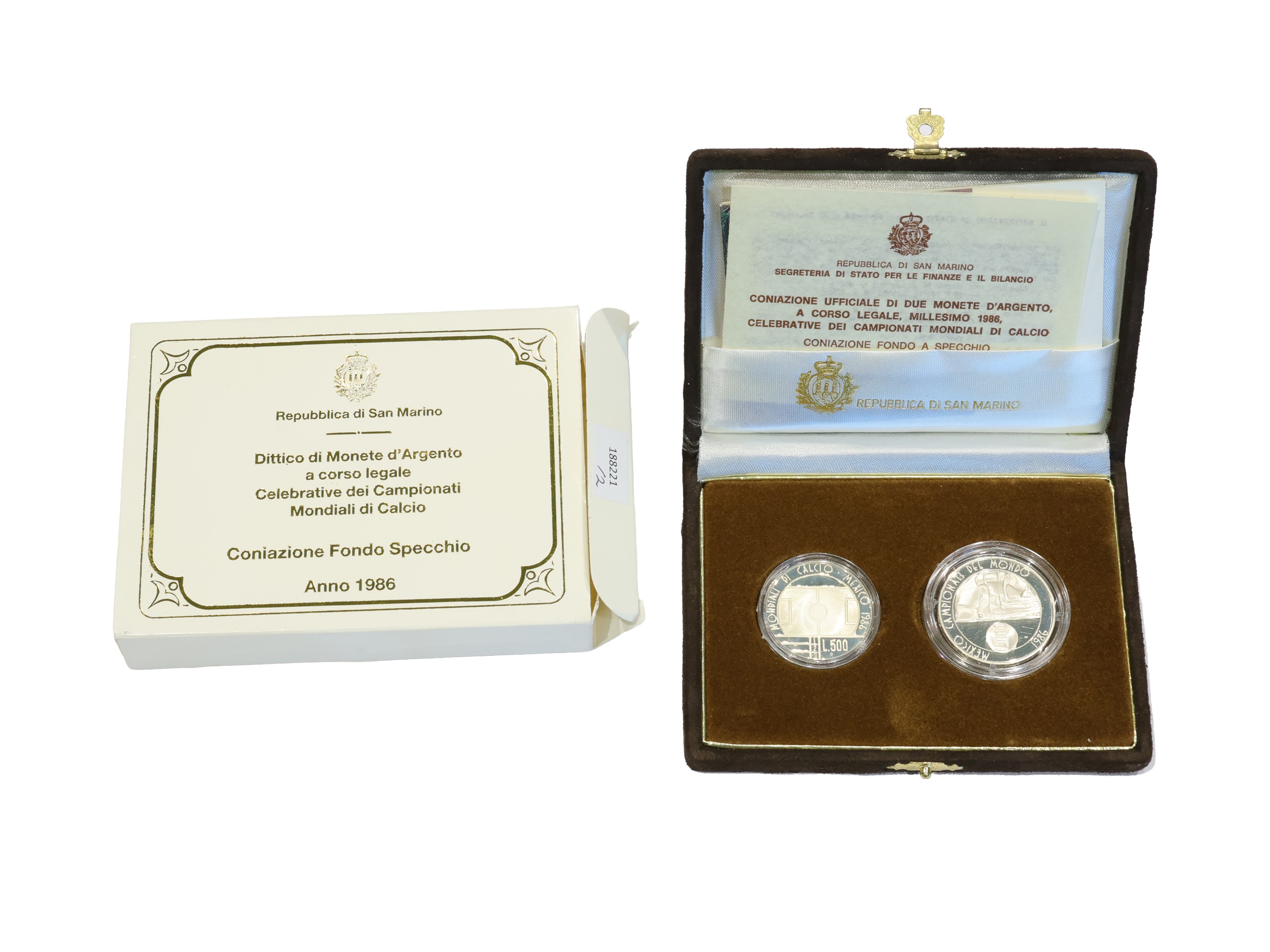San Marino 1986, Dittico di Monete in Argento, Corso Legale, Proof