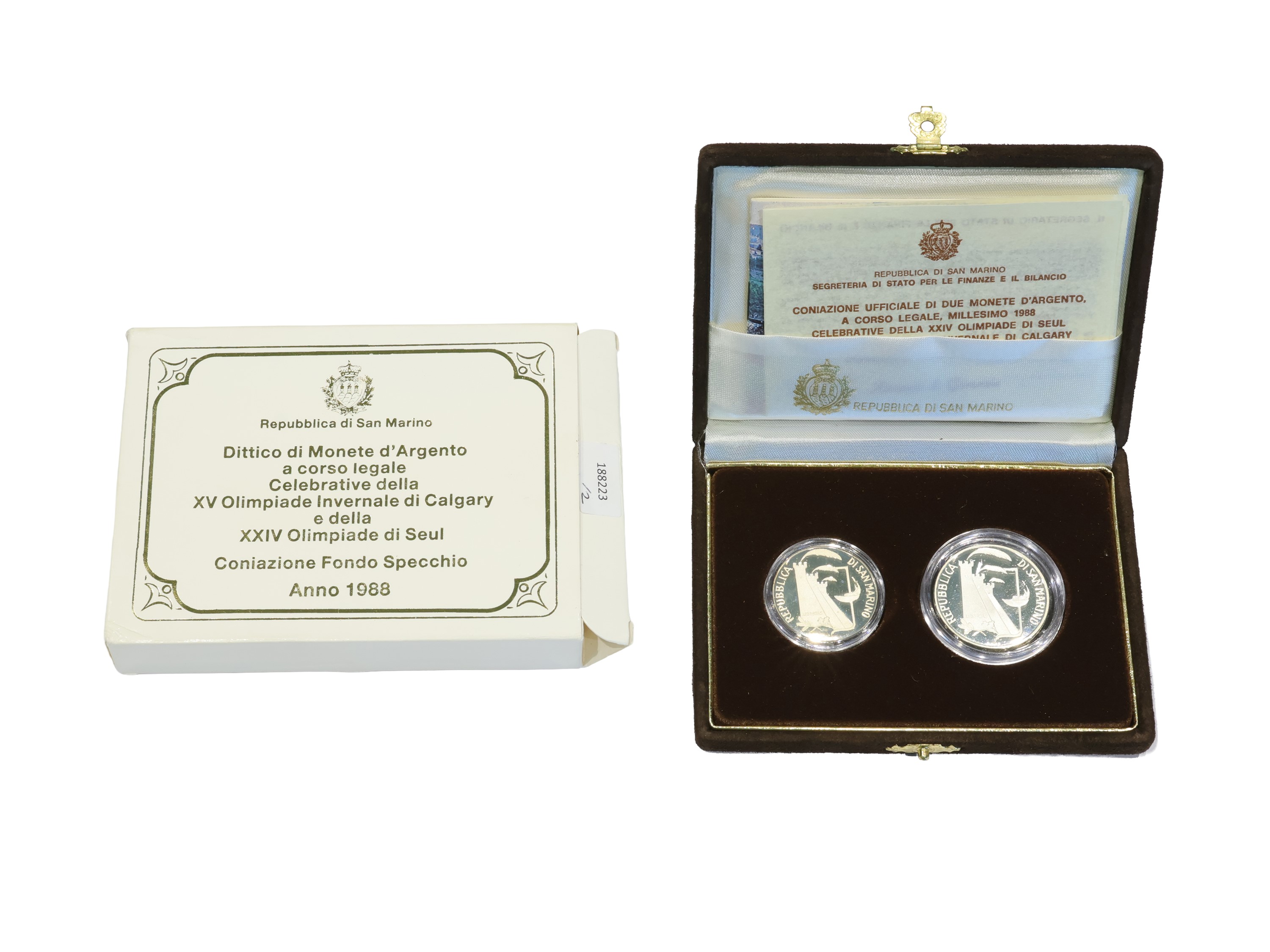 San Marino 1988, Dittico di Monete in Argento, Corso Legale, Proof
