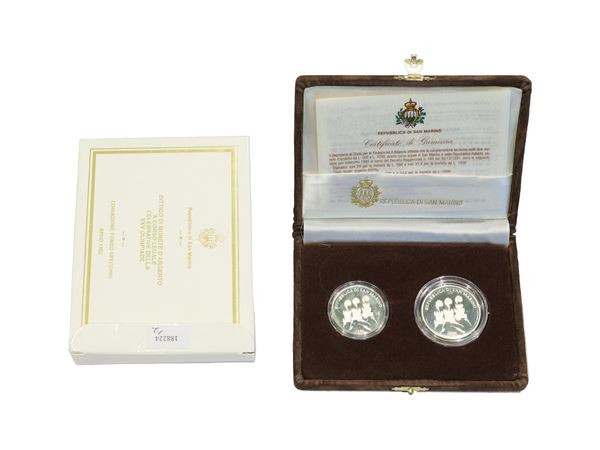 San Marino 1992, Dittico di monete in argento, corso legale, Proof