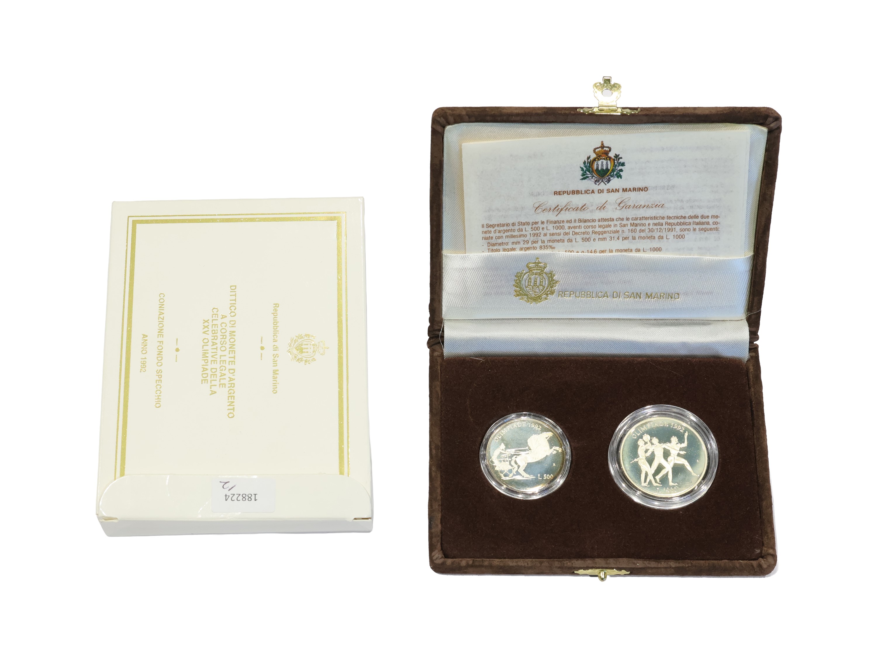 San Marino 1992, Dittico di Monete in Argento, Corso Legale, Proof